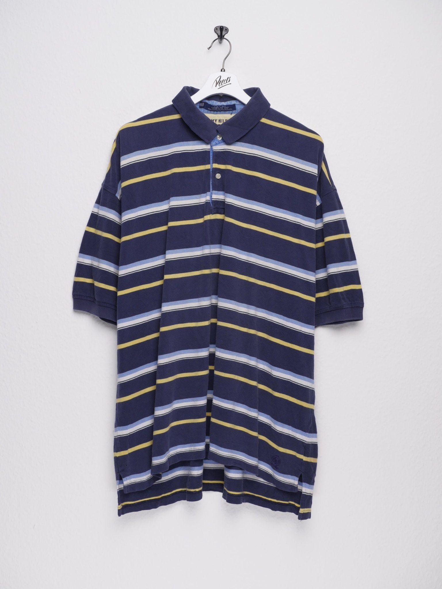 tommy Hilfiger embroidered old Crest Logo striped S/S Polo Shirt - Peeces