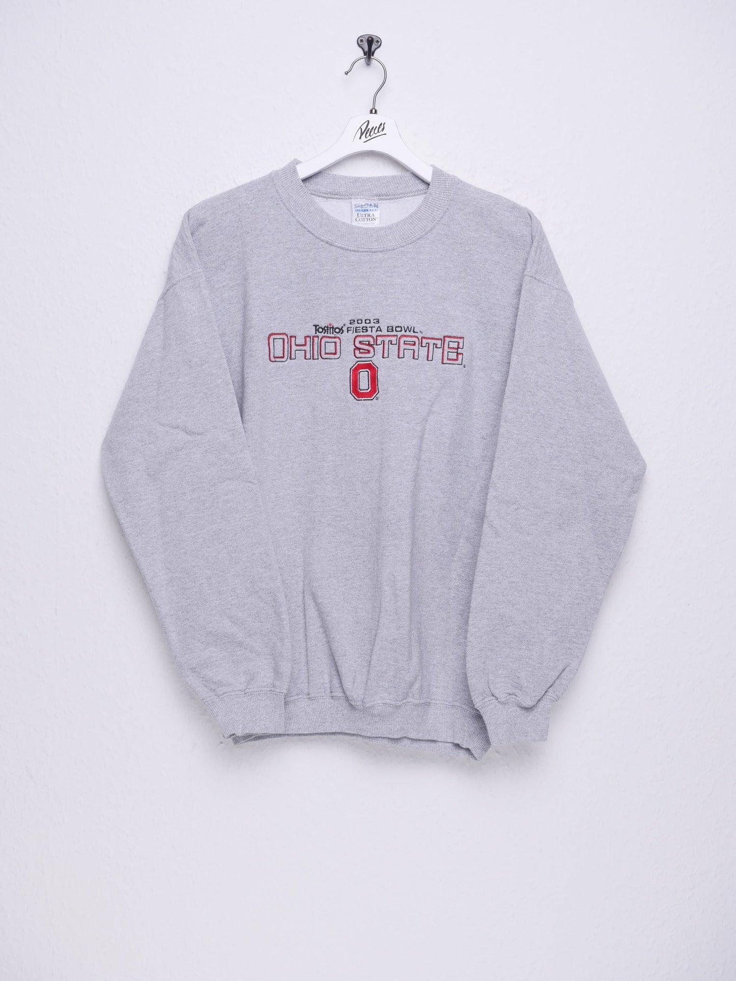 Tostitos Fiesta Bowl 2003 Ohio State embroidered Spellout grey Sweater - Peeces