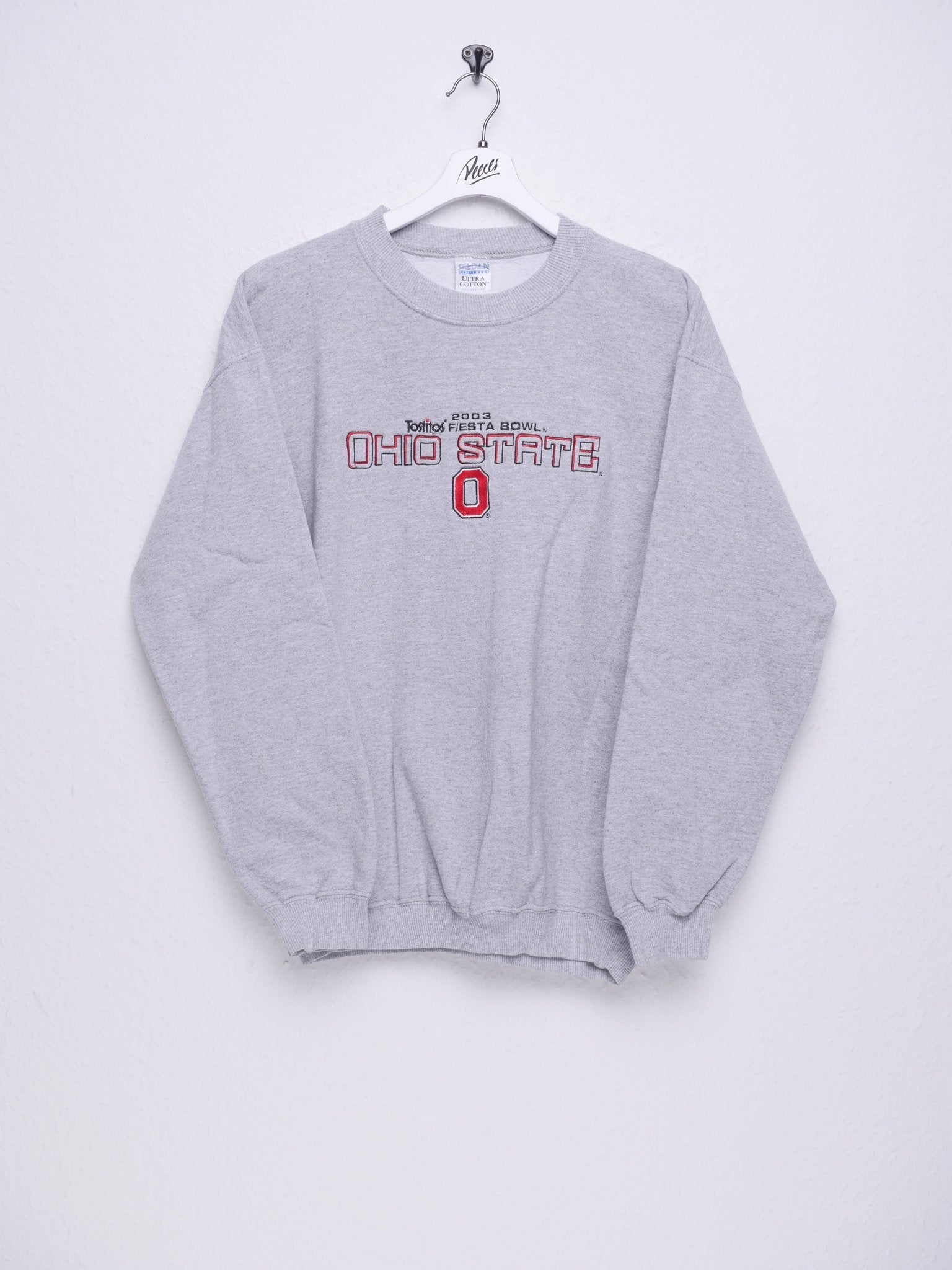 Tostitos Fiesta Bowl 2003 Ohio State embroidered Spellout grey Sweater - Peeces