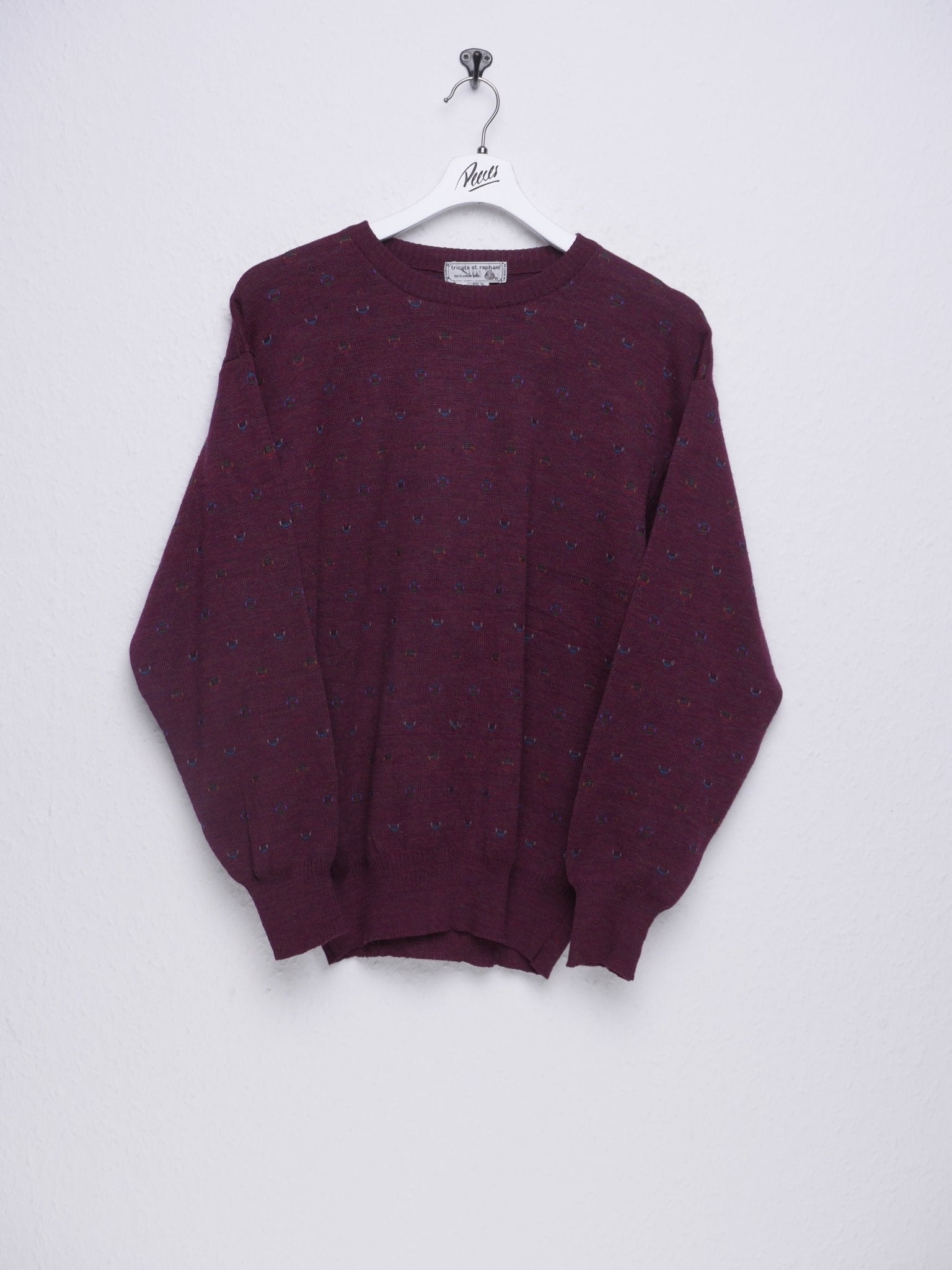 Vintage knitted patterned burgundy Wool Sweater - Peeces