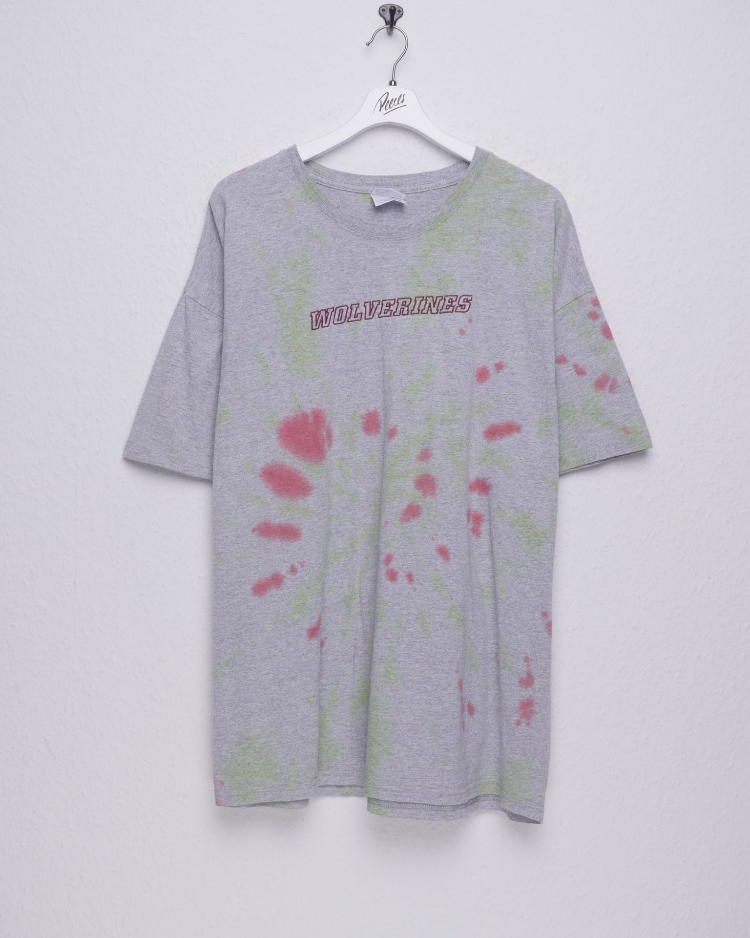 Wolverines Spellout embroidered grey oversized Tie Dye Shirt - Peeces