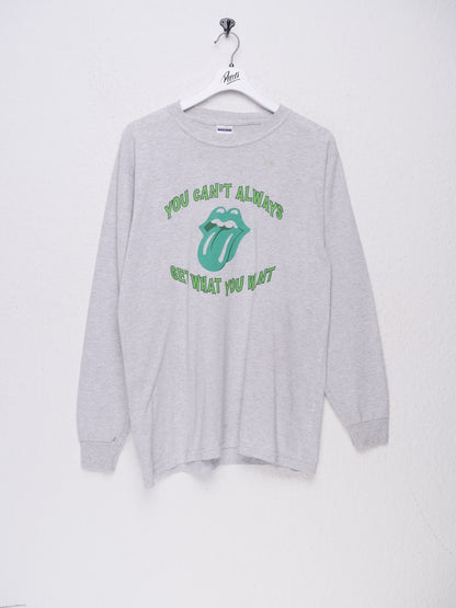 'You can't always get what you want' printed Spellout grey L/S Shirt - Peeces